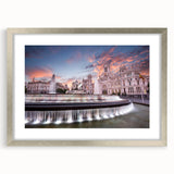 Textured abstract art print of Madrid with muted earth tones on a framed silver mat, ideal for bedroom art.