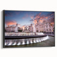 Black and white framed canvas featuring a vintage-style landscape of Madrid, ideal for bedroom wall decor.