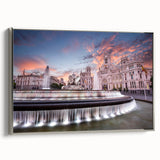 Framed canvas of a vintage Madrid landscape in colorful hues, ideal for decorating a living room wall.