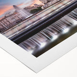 Art deco poster of Madrid skyline in muted sepia tones on rolled canvas, suitable for dining room wall art.