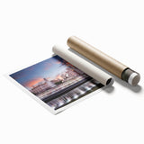 Extra large rolled print of Madrid scenery with vibrant floral elements in a minimalist style.