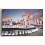 Large black and white stretched canvas of Madrid scenery, ideal for kitchen wall art.