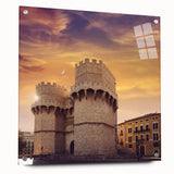 Large abstract wall art of Valencia scenery in muted earth tones on acrylic glass, suitable for bedroom or dining room decor.