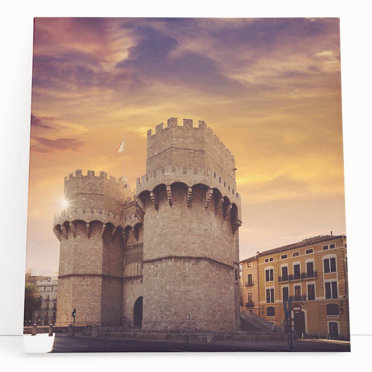 Black and white stretched canvas of Valencia scenery, ideal for kitchen wall art or bedroom ambiance.