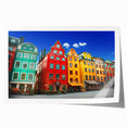 Rolled print of Stockholm scenery with soft pastel colors, suitable as extra large wall art for dining rooms.