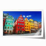 Rolled print of Stockholm scenery with soft pastel colors, suitable as extra large wall art for dining rooms.