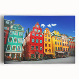Black and white large art print of Stockholm scenery on stretched canvas, ideal for kitchen wall art.