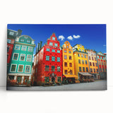 Black and white large art print of Stockholm cityscape on stretched canvas, ideal for kitchen wall art or bedroom.