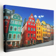 Large art print of Stockholm scenery on stretched canvas, with muted blue and gray tones, ideal for kitchen wall art.