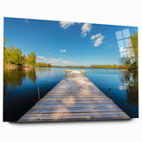 Large abstract wall art of a serene Swedish landscape in pastel shades on acrylic glass.