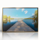 Acrylic print of a serene Swedish landscape in muted earth tones, framed in gold, suitable for modern art wall decor.