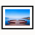 Extra large, textured abstract print of colorful Geneva scenery on a black framed canvas, ideal for living room decor.