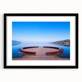 Extra large, textured abstract print of colorful Geneva scenery on a black framed canvas, ideal for living room decor.