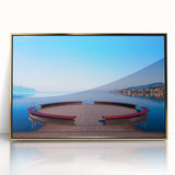 Large art print of Geneva scenery in gold frame, featuring mid-century modernist style, ideal for modern art wall decor.