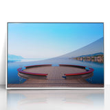 Acrylic print of Geneva scenery with muted blue and white tones in an art deco style, suited for modern nursery decor.