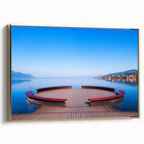 Framed canvas depicting a vintage-style Geneva landscape in black and gold tones, ideal for bedroom wall art.