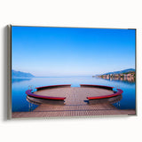 Landscape art painting of Geneva with colorful background on a framed canvas, ideal for living room decor.