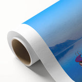 Art deco style poster of Geneva scenery on rolled canvas, featuring serene blue and green tones, ideal for nursery wall art.