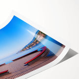 Extra large wall art featuring line art flowers in muted pastel shades on a rolled canvas.