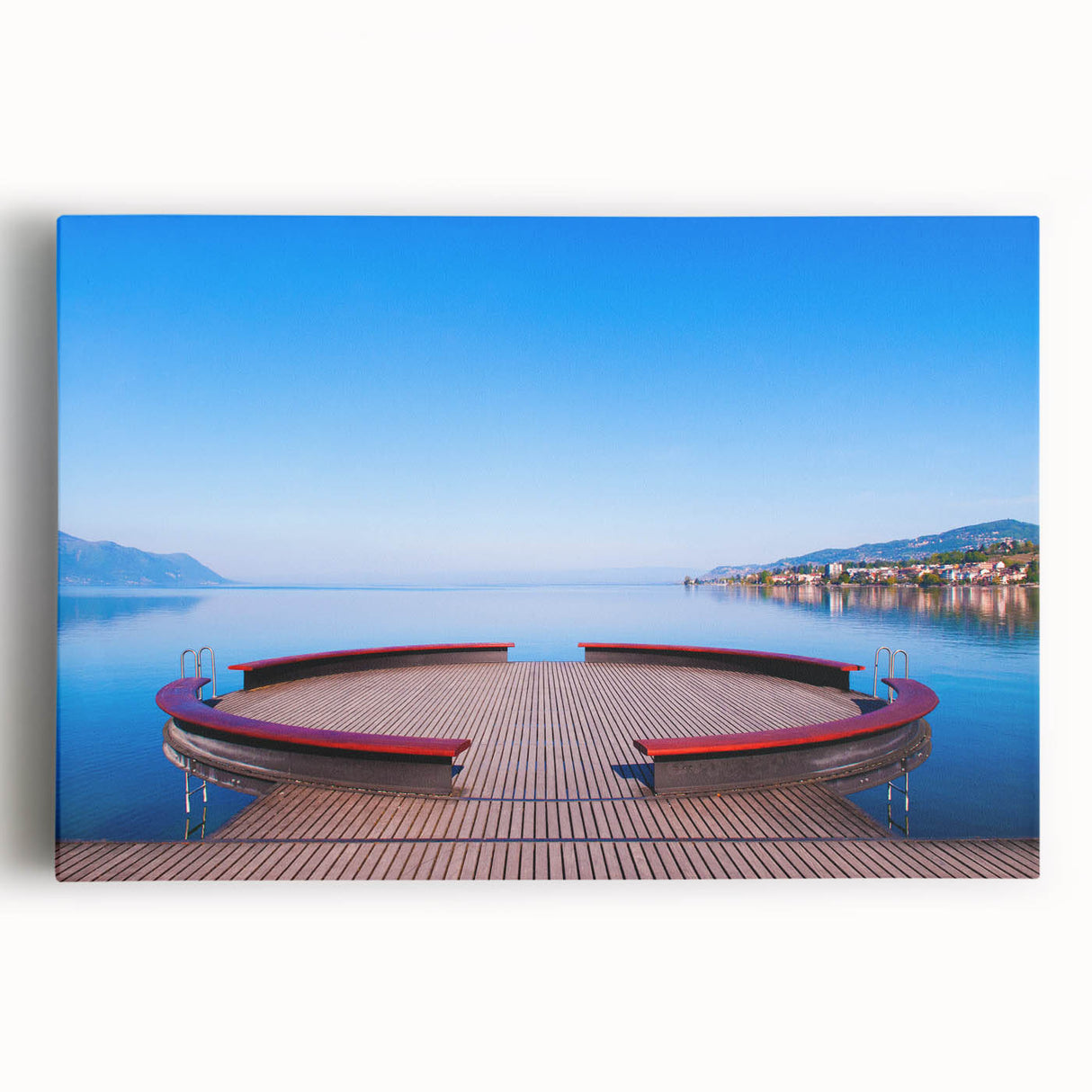 Black and white stretched canvas of Geneva scenery, ideal for kitchen wall art.