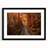 Extra large abstract art print with vibrant, colorful textures depicting a European scenery, framed with a black mat.