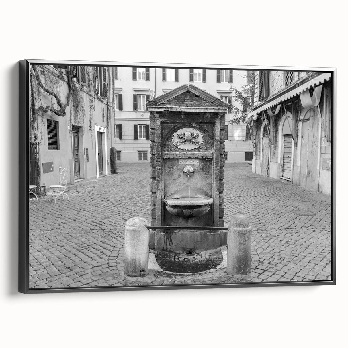 Black and white framed canvas of the Vatican landscape, ideal for bedroom wall art.