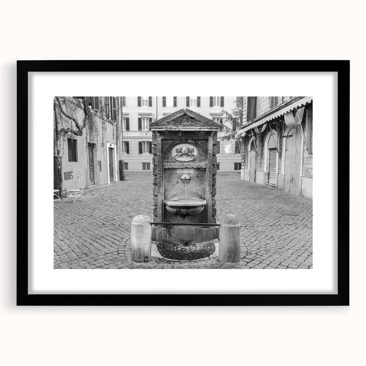 Extra large abstract art print of colorful, textured depiction of the Vatican, framed in black, ideal for living room decor.