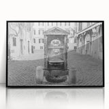 Large abstract wall art featuring a stylized European cityscape in muted tones on framed acrylic, suitable for modern decor.