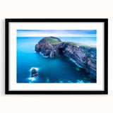 Extra large, colorful abstract art print of a Welsh landscape, textured on a black framed canvas.