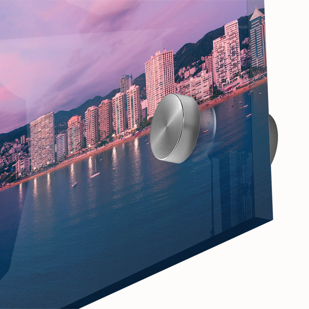 Large abstract wall art of Acapulco scenery in mid-century modernist style on acrylic glass, suitable for dining room decor.