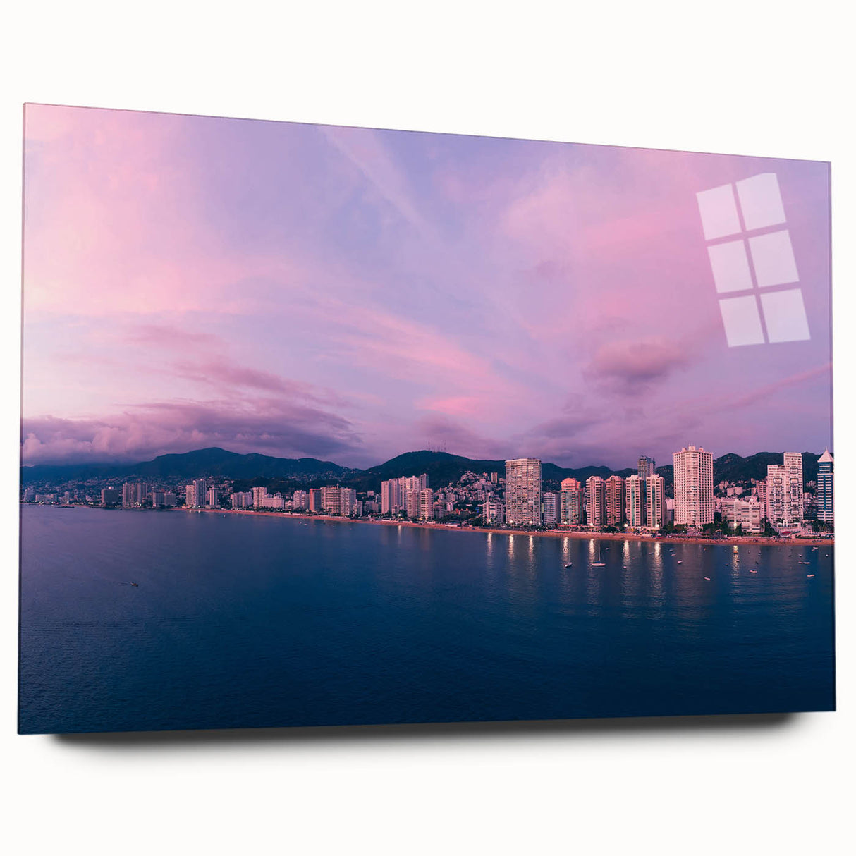 Large abstract wall art depicting Acapulco scenery in vibrant colors on acrylic glass.