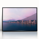 Large abstract wall art depicting Acapulco scenery in mid-century modernist style, framed in black acrylic.