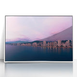 Art deco poster of Acapulco scenery in muted colors, framed in white acrylic, suitable for modern nursery wall art.