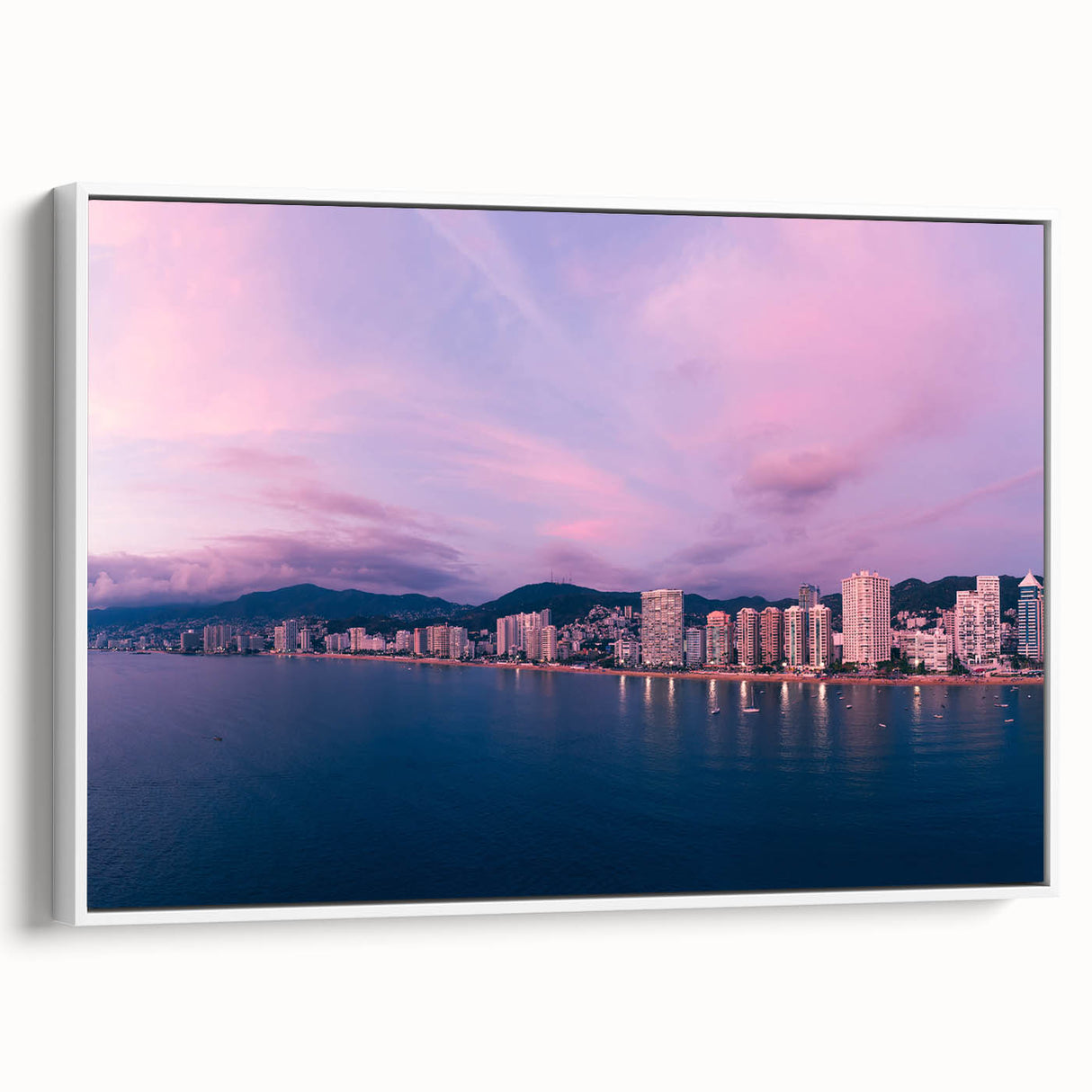 Vintage poster art of Acapulco scenery on extra large framed canvas with colorful design, ideal for living room wall.