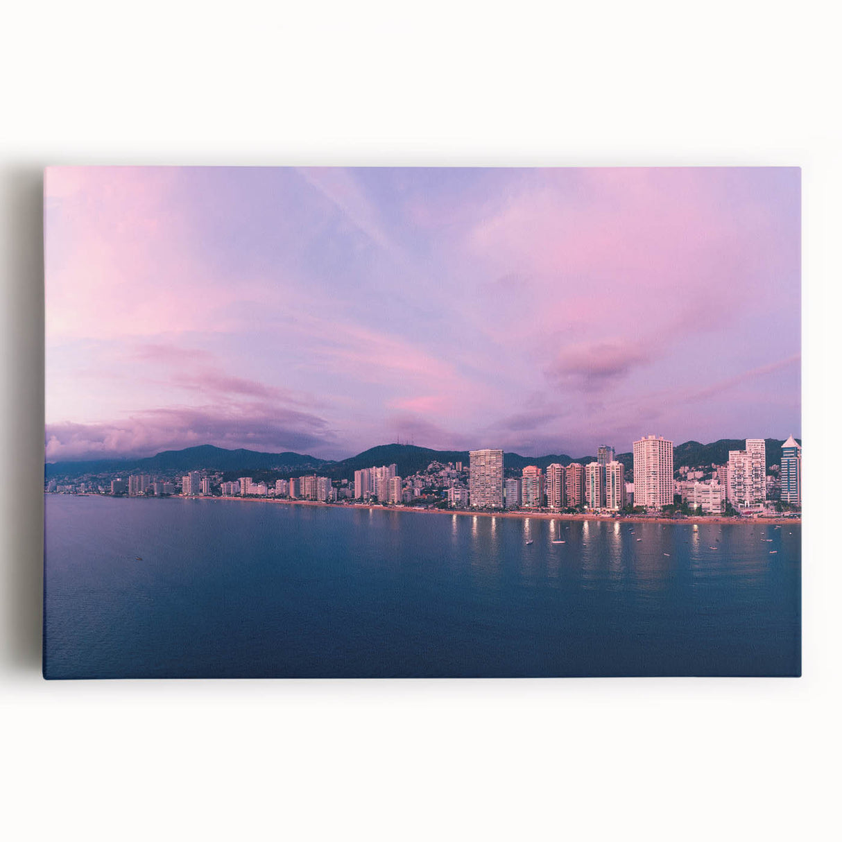Black and white photograph of Acapulco's coastal scenery on a stretched canvas, ideal for kitchen wall art.