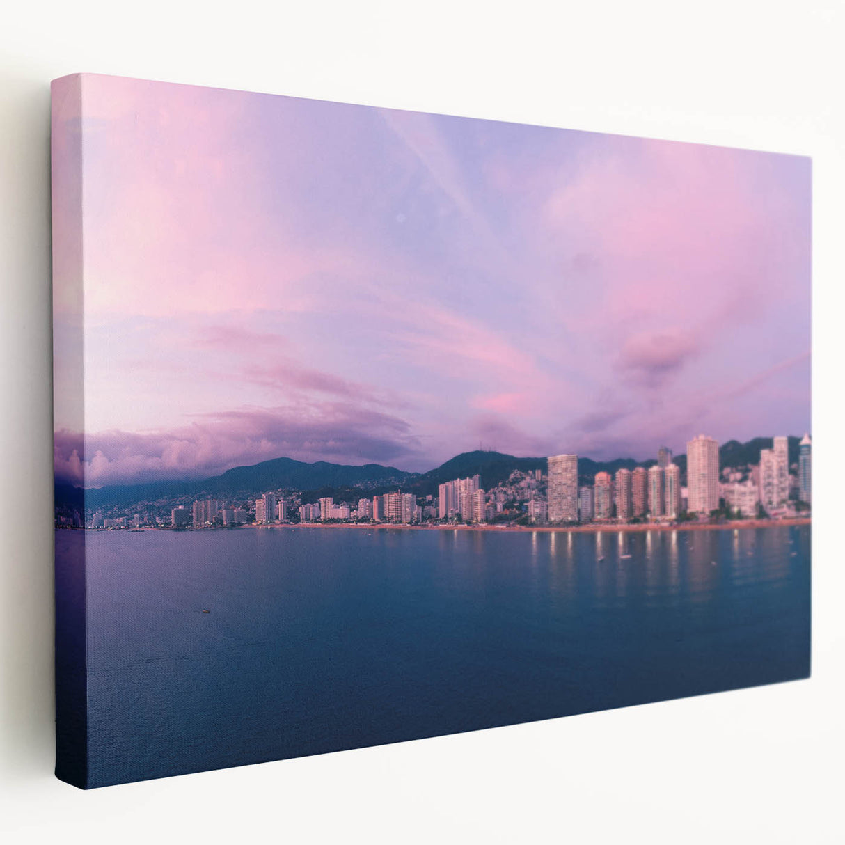 Large stretched canvas featuring a scenic view of Acapulco with vibrant blue and green tones, ideal for kitchen wall art.