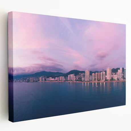 Large stretched canvas featuring a scenic view of Acapulco with vibrant blue and green tones, ideal for kitchen wall art.