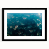 Extra large abstract art print depicting a vibrant, textured scenery of Baja California, framed in black.