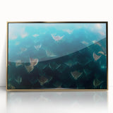 Mid-century modernist style acrylic print of Baja California scenery in gold frame, suitable for modern art wall decor.