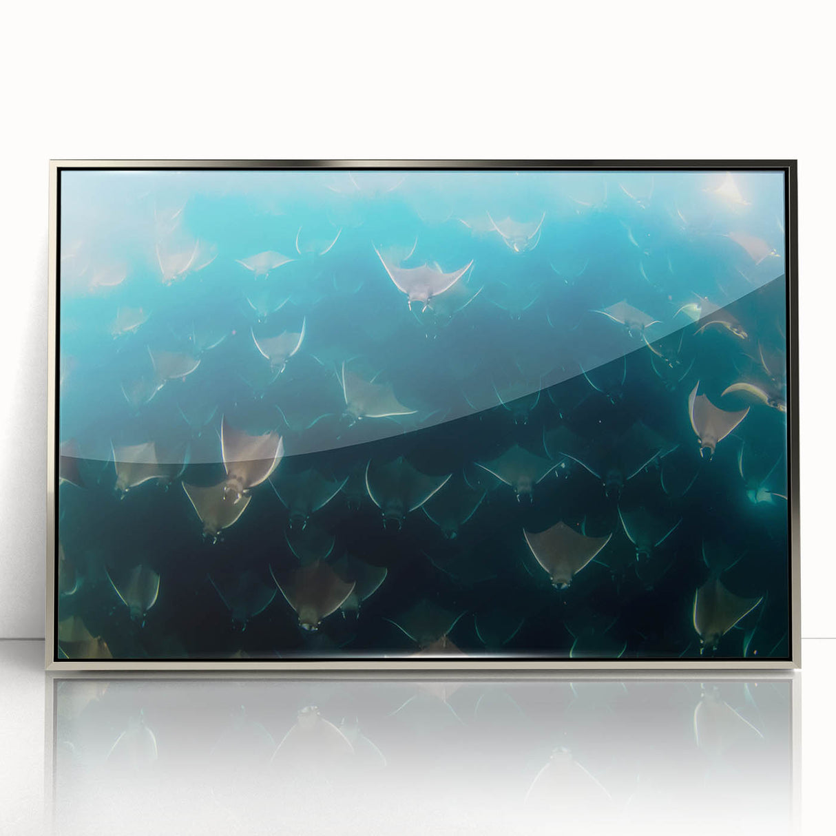 Mid-century modernist art depicting Baja California scenery in muted earth tones, framed acrylic.