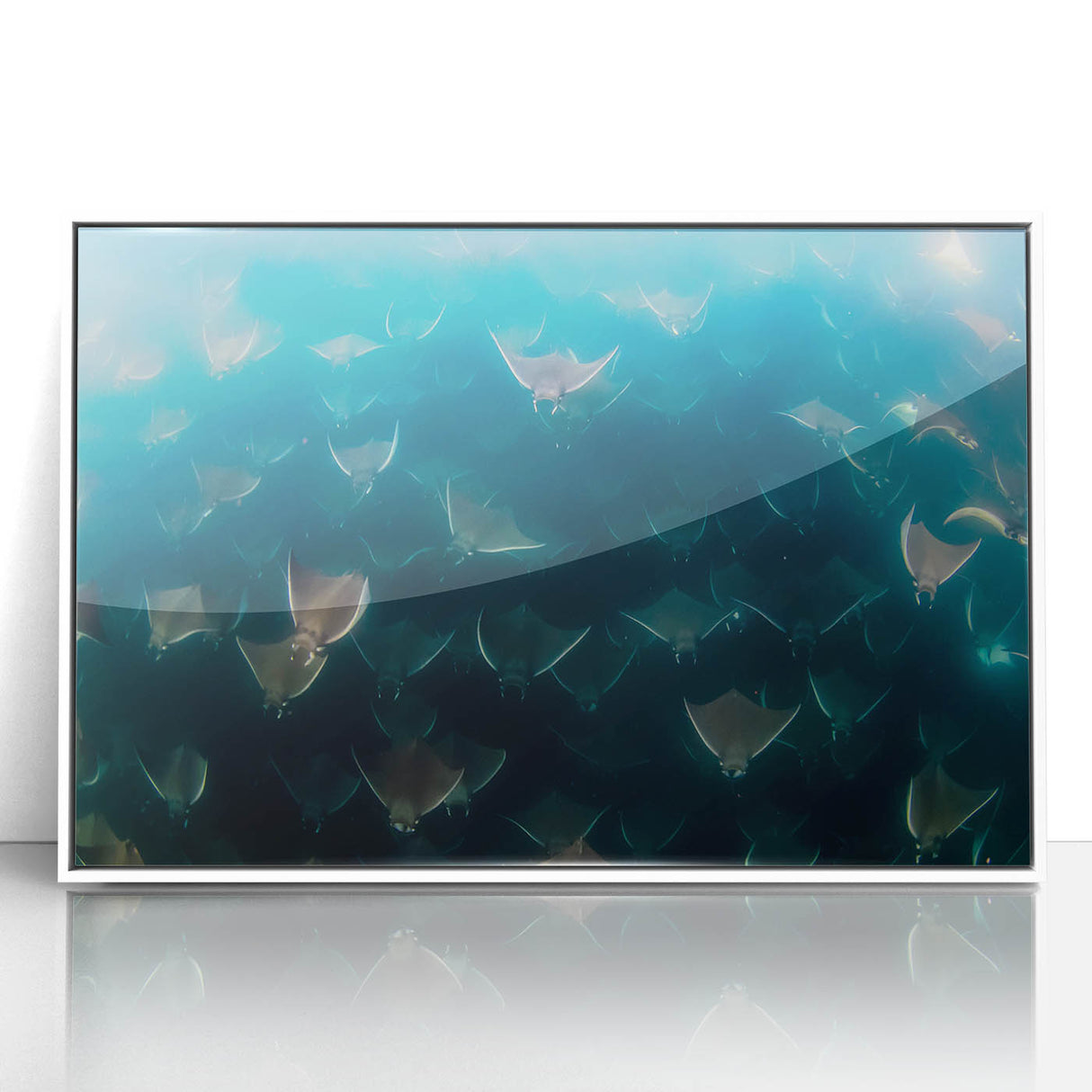 Framed acrylic print of Baja California scenery in art deco style, featuring muted earth tones.