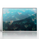 Framed acrylic print of Baja California scenery in art deco style, featuring muted earth tones.