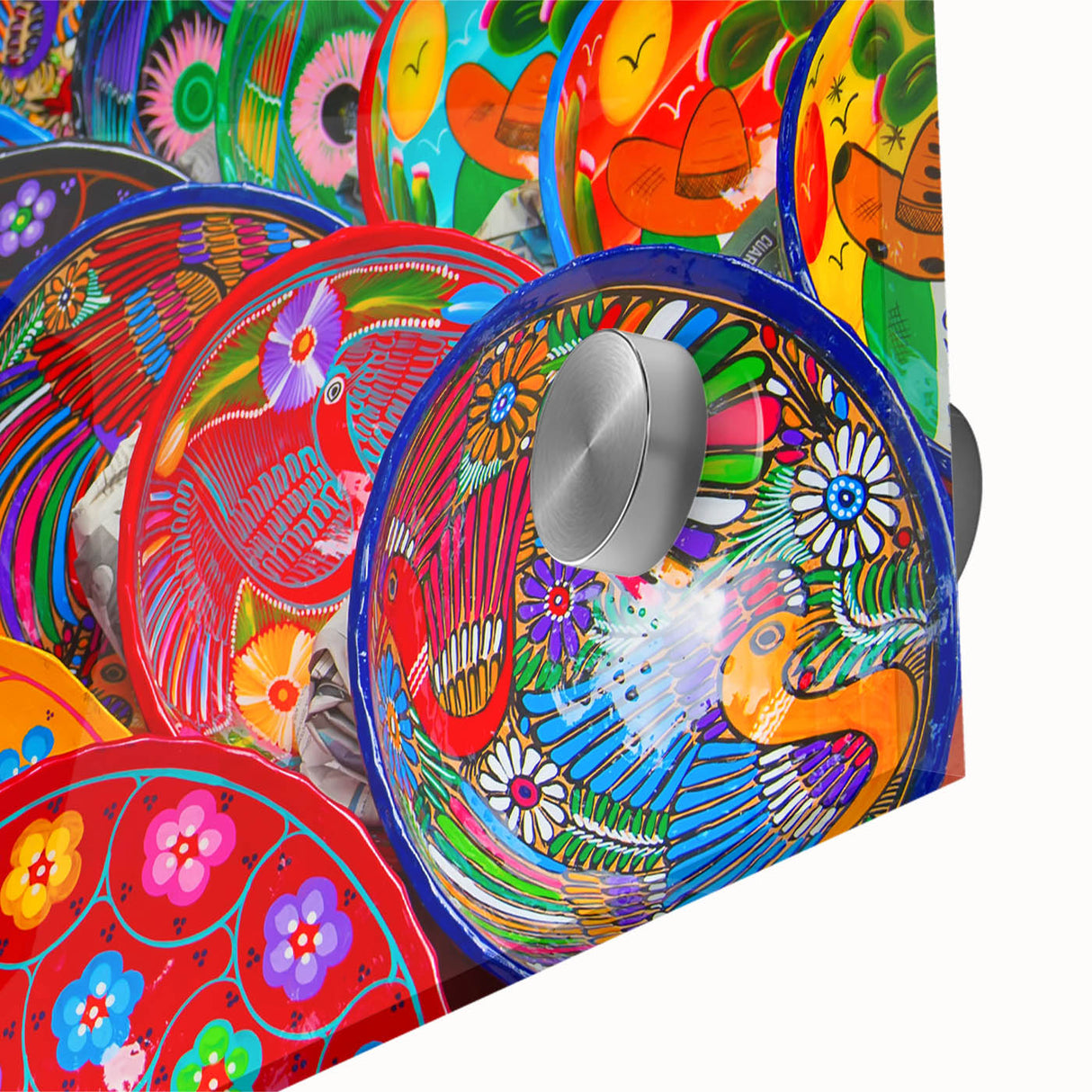 Large abstract wall art of Cancun scenery on acrylic glass, featuring vibrant blue and green tones.