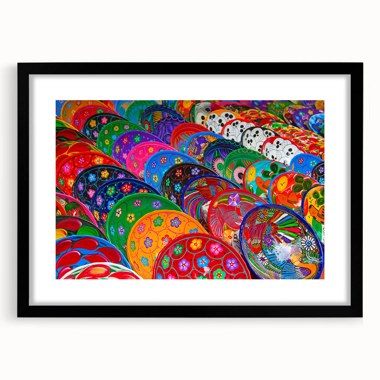 Extra large abstract art print depicting a vibrant, textured Cancun scenery on a black framed canvas.