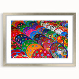 Textured abstract art print of Cancun scenery in silver frame, with muted blue and green tones, ideal for bedroom art.