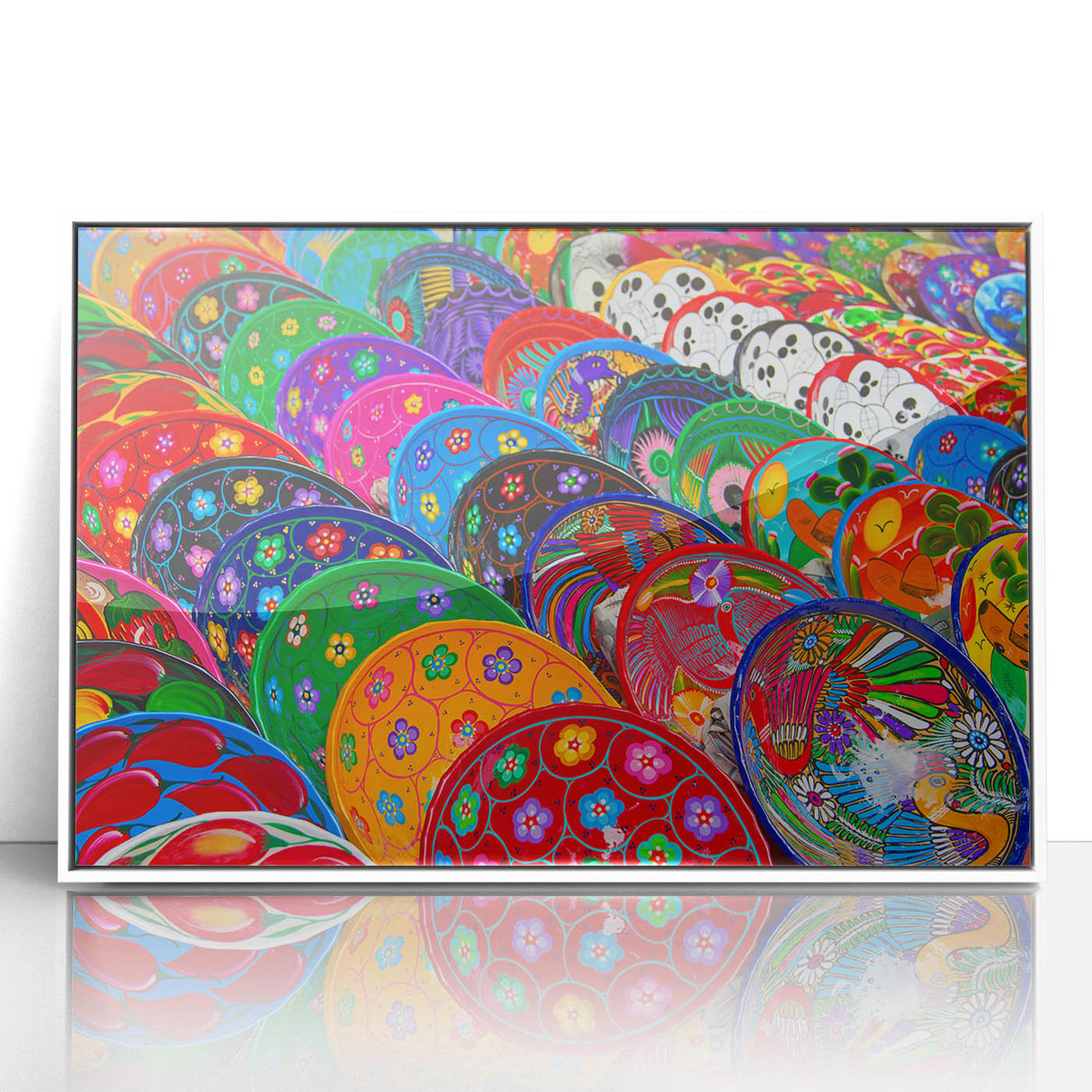 Art deco poster of Cancun scenery in pastel shades on white framed acrylic, ideal for modern nursery wall art.