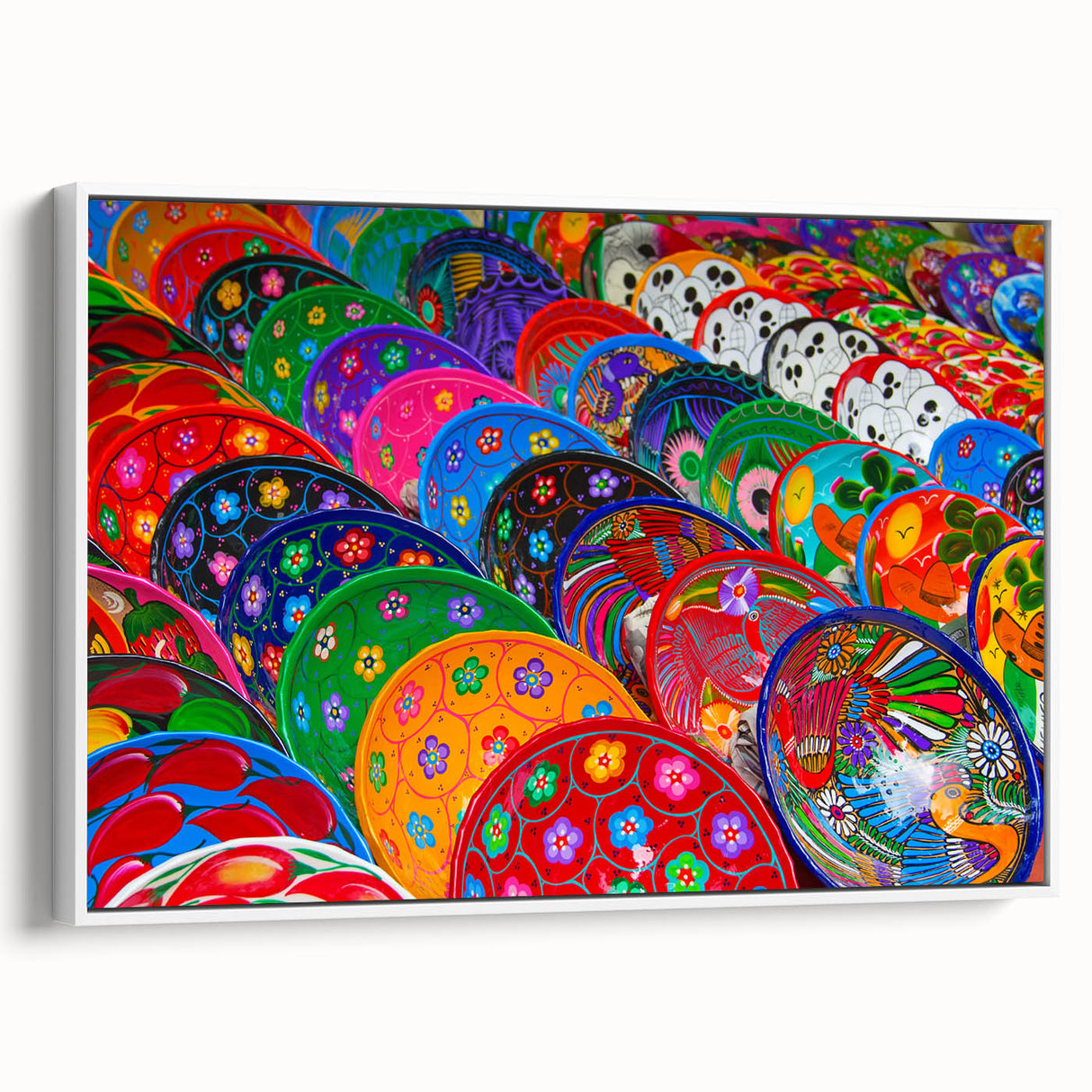 Vintage poster art of Cancun scenery on extra large framed canvas, featuring vibrant colors against a black background.