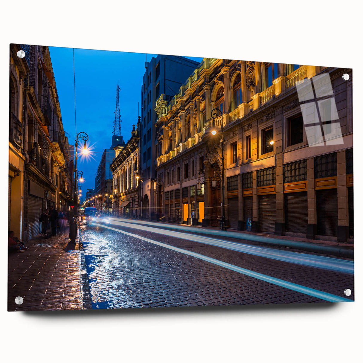 Acrylic print of a large abstract depiction of Mexico City in vibrant colors, ideal for dining room decor.