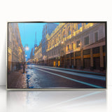 Mid-century modernist art depicting Mexico City with muted earth tones on a framed acrylic print.