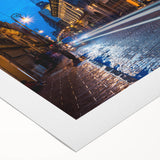 Art deco poster of Mexico City skyline in muted gray and blue tones on rolled canvas, suitable for dining room wall art.